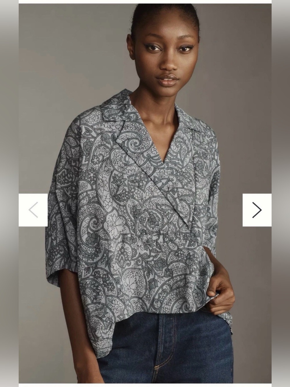 Anthropologie Women Gray Paisley Dylon Short Sleeve Wide Placket Top XS